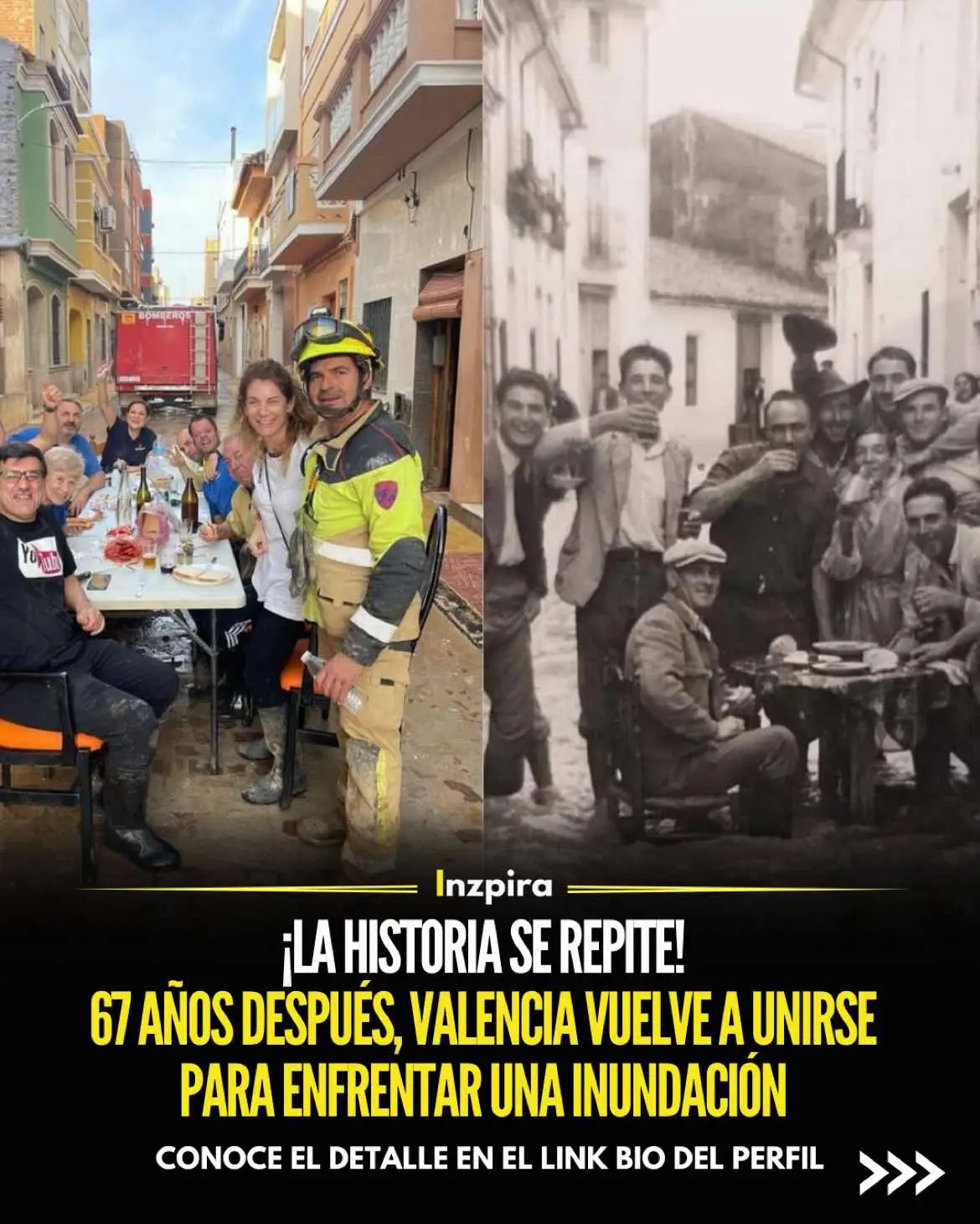 En 1957, una devastadora inundación golpeó Valencia, causando 81 muertes. Hoy, en 2024, la ciudad enfrenta una nueva inundación, con menos pérdidas humanas, pero graves daños. Al igual que entonces, los ciudadanos, ahora visibles en redes sociales, se unen para limpiar y reconstruir. ✅ Conoce el detalle en el link bio del perfil.  • • • #Valencia #Union #Fuerza #Apoyo #DANNA #Inundacion 