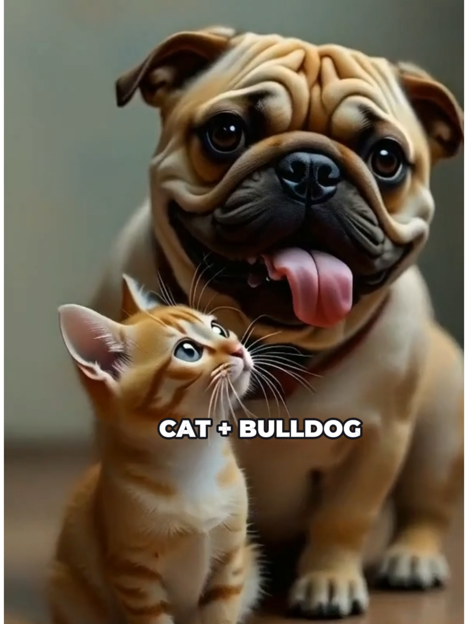 cute animal fusion (cat +bulldog ) #bulldog #cutebaby #cat #fusion #aifusion #foryoupage❤️❤️ #hybrid