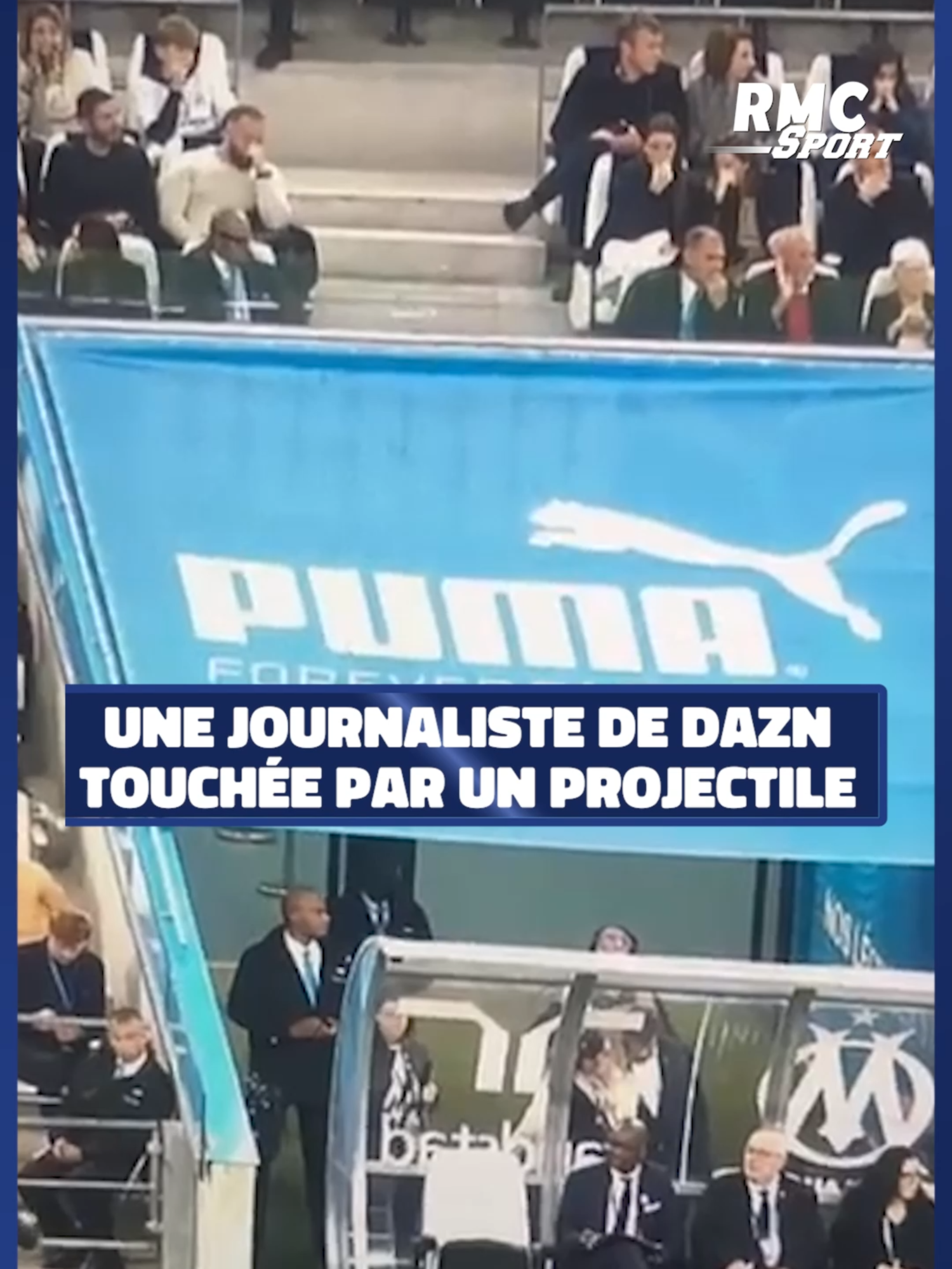 ⚡ Les images du projectile qui a heurté une journaliste de DAZN au Vélodrome. Ambre Godillon, a été touchée au visage lors du match entre l'OM et Auxerre (1-3). #OMAJA #Marseille #Vélodrome #Ligue1 #foryou #pourtoi