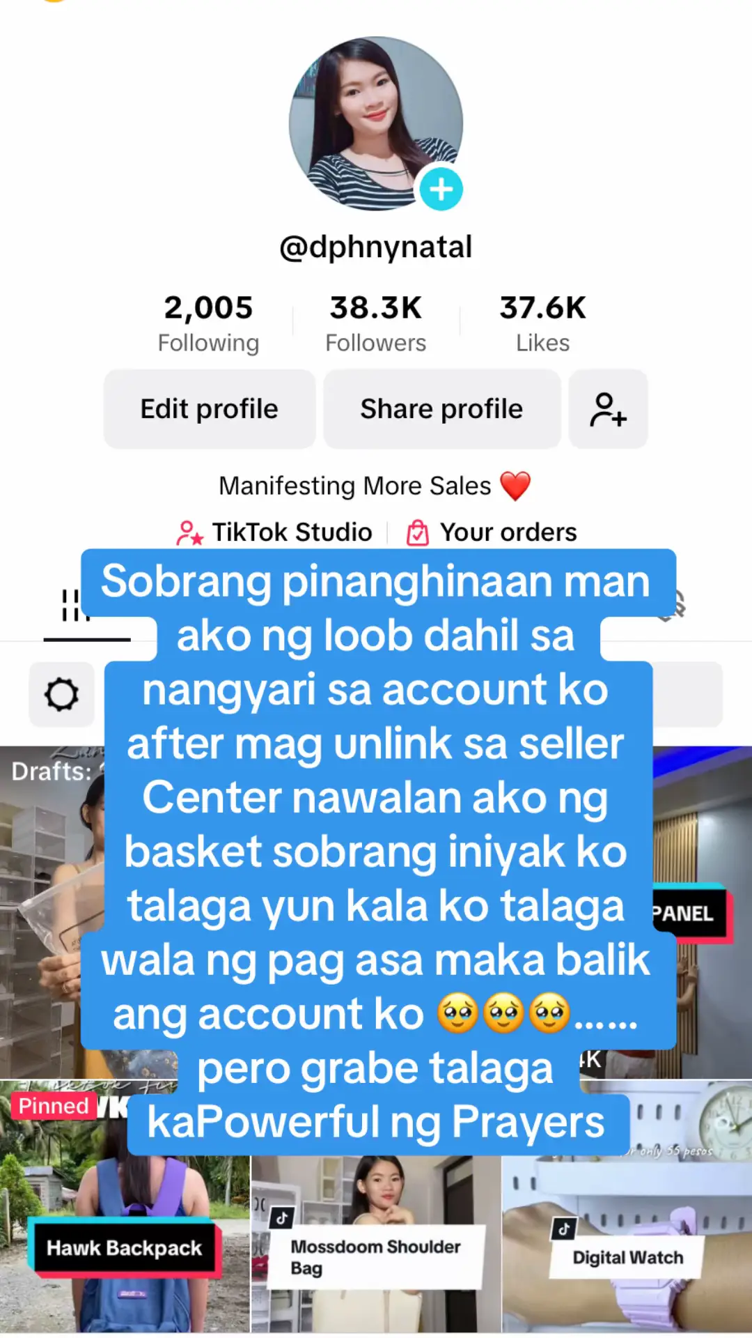 Sobrang pinanghinaan man ako ng loob dahil sa nangyari sa account ko after mag unlink sa seller Center nawalan ako ng basket sobrang iniyak ko talaga yun kala ko talaga wala ng pag asa maka balik ang account ko 🥹🥹🥹……pero grabe talaga kaPowerful ng Prayers . Thank you Lord nakabalik na po Account ko🥹🥹🥹❤️😇😍 #affiliatetiktok #tiktokaffiliate #fyp 