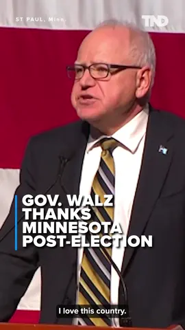 Former Democratic VP nominee Gov. Tim Walz made his first public remarks since losing the election, telling Minnesotans thank you and promising to keep fighting. Click the link in our bio to watch Vice President Kamala Harris' concession speech.
