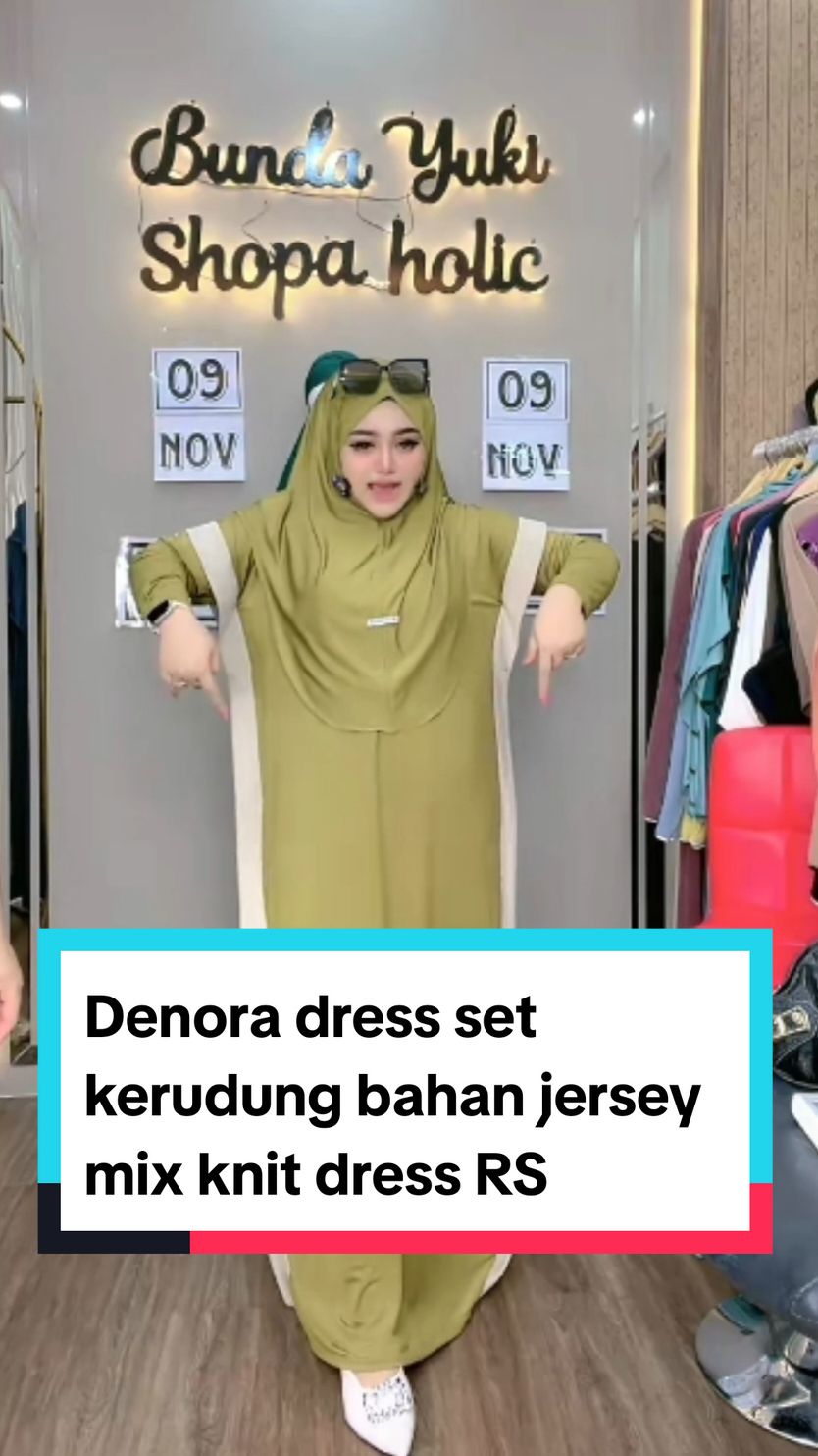 Denora dress set kerudung bahan jersey mix knit dress RSM#dresssetkerudung#dressknit#promo1111 #gilagilajualan #shoptokopedia #belilokal #fyp 