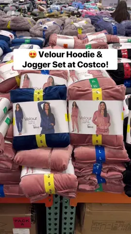 😍 This cozy Velour Hoodie & Jogger Set is too cute!! It comes in 3 color choices for $18.99! #costco #velour #joggerset 