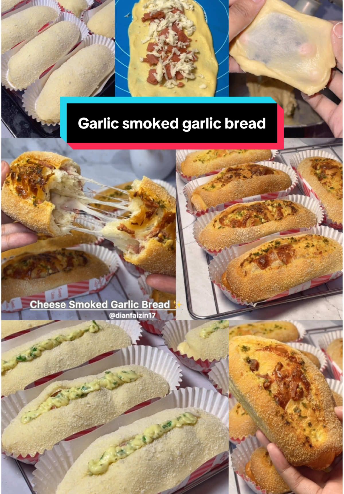 Assalamualaikum ✨ Bikin Roti asin lagiiii…… . Cheese Smoked Garlic Bread By @dianfaizin17 . Bahan A : 300 gr Terigu pro tinggi 45 gr gula pasir 2 sdm susu bubuk 150 gr susu cair dingin dari kulkas 1 butir telur 5 gr ragi . Bahan B : 40 gr mentega Garam 1/4 sdt . Bahan isian : Smoke Beef potong2 kecil ( sudah d panggang sebelumnya pakai sedikit margarin ) Keju mozzarella parut kasar . Olesan : susu cair Secukupnya remahan roti ( tepung panir yg d blender ) . Butter Garlic : 60 gr Butter wysman 4 siung bawang putih cincang 1/2 sdt parsley bubuk ( aku tambahin juga sedikit daun seledri optional ya ) => aduk rata . Langkah : 1. Campur bahan A aduk rata hingga setengah Kalis , Masukan bahan B mixer hingga Kalis elastis 2. Potong timbang adonan aku 50 g bulatkan rounding tata di cup , proofing -+40 menit 3. Gilas adonan balik beri isian gulung tata di cup, olesi susu cair balur remahan roti.. proofing lagi -+40 4. Sayat memanjang bagian tengah .. beri Butter Garlic 5. panggang di oven yang sudah dipanaskan sebelumnya Aku suhu 180c api atas bawah di rak tengah .. sesuaikan oven masing2 ya. #rotiasin #reseproti #rotimanis #berandatiktok #reseprotismokebeef #garliccheese #garliccheesebread #fyp #reels #xybca 