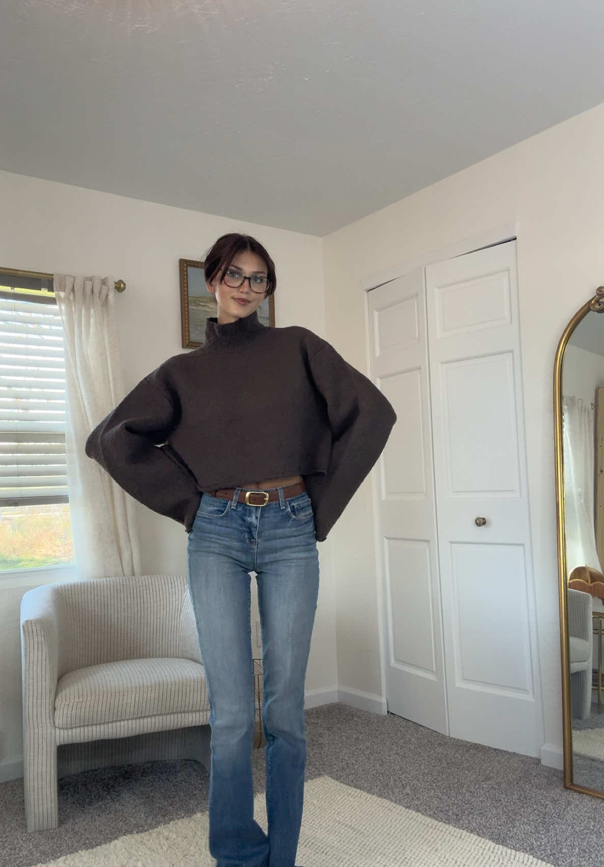 Ootd (which is basically the same as yesterday with a different sweater and my glasses!!!)