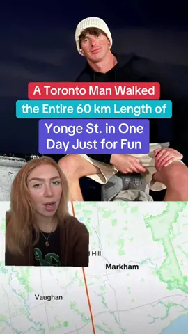 A Toronto man walked the entire 60km length of Yonge Street in ONE day 😳 #Fyp #Toronto #Yonge #YongeStreet #Challenge #Reddit