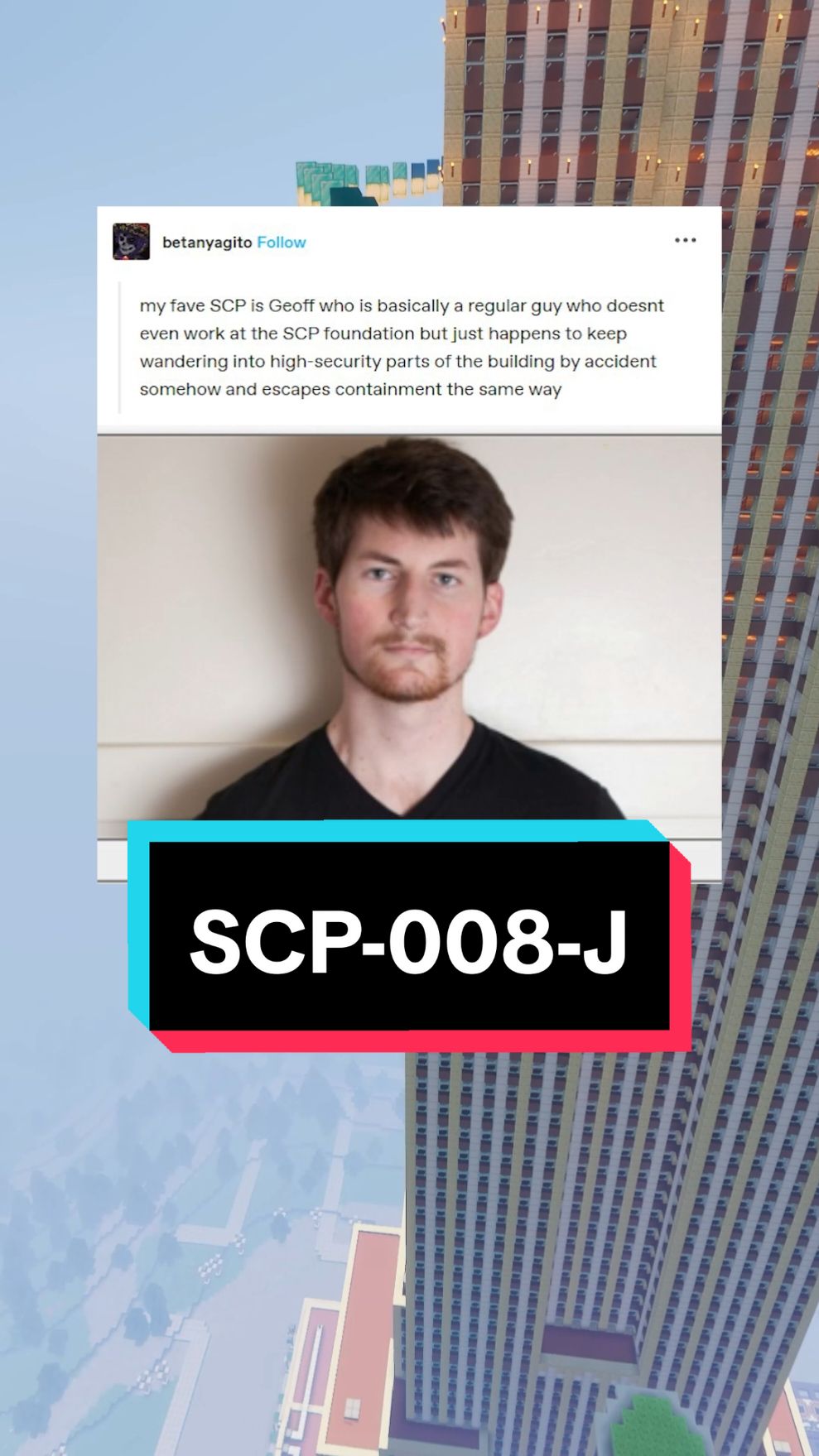 my fave SCP is Geoff who is basically a regular guy who doesnt even work at the SCP foundation but just happens to keep wandering into high-security parts of the building by accident somehow and escapes containment the same way #scp #scpfoundation #scptiktok #qna #tumblr #funny #storytime 