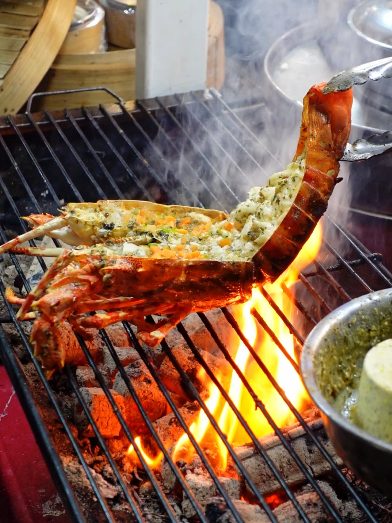 Lobster on Fire at Bangkok China Town Bangkok Street Food Thailand