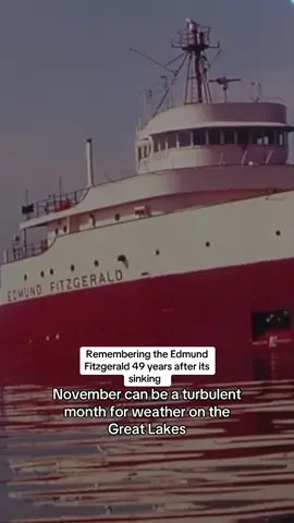 49 years ago today, the Edmund Fitzgerald went down in Lake Superior, killing all 29 crew members who were on board.  November can be a very turbulent month for weather across Michigan and gales (very strong winds) are common on the Great Lakes.   Intense areas of low pressure can sweep across the Great Lakes region bringing arctic air masses. The relatively warm waters of the Great Lakes can help storms intensify and produce life-threatening conditions. The Edmund Fitzgerald was first launched on June 7, 1958 and was the largest carrier on the Great Lakes until 1971. The ship weighed 13,632 tons and measured 729 feet long by 75 feet wide. The Fitzgerald was the first carrier to haul more than one million tons of iron ore pellets through the locks at Sault Ste. Marie, earning the nickname, “The Pride of the American Flag.” On November 9, 1975, the Fitzgerald departed Superior, Wisconsin bound for Detroit’s Zug Island. Within 24 hours, the ship was battling hurricane force winds and waves up to 25 feet. The U.S. Coast Guard told ships out on the Great Lakes to seek safe harbor as the storm strengthened. Captain Ernest McSorley’s last radio transmission stated he and his crew were “holding our own.” It was just a short time later the Fitzgerald vanished from radar only 17 miles from shore.   There has been speculation that the Edmund Fitzgerald broke in half on the surface as the bow and stern rode the crests of two large waves. However, the Coast Guard’s final report suggests the Fitzgerald instead nosedived into a large wave and was not able to recover and plunged to the bottom of Lake Superior in only seconds. #edmundfitzgerald #gordonlightfoot #wreckoftheedmundfitzgerald #greatlakes #lakesuperior #galesofnovember #lakes #storms #weather 
