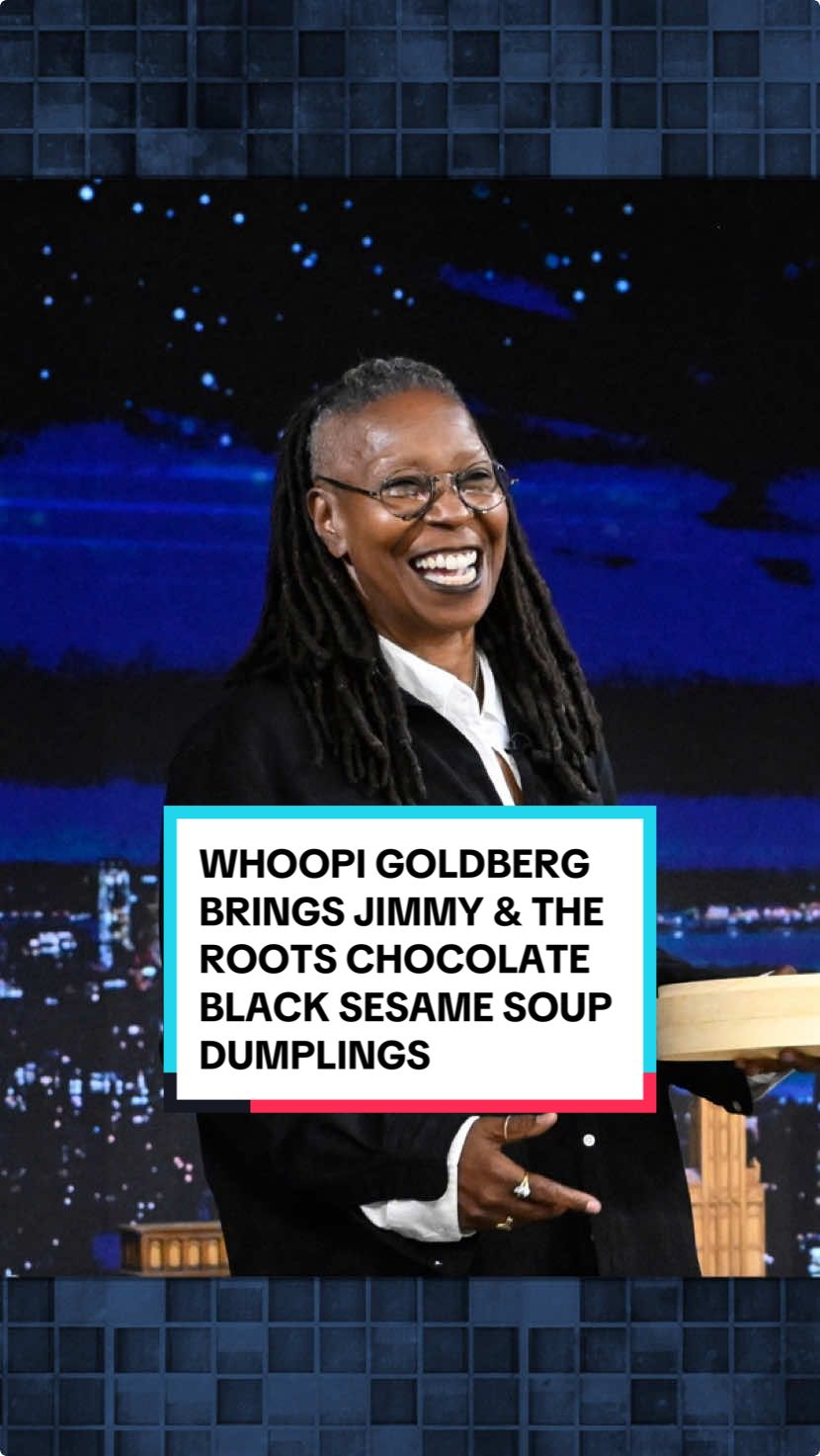 @Whoopi Goldberg brings Jimmy and @The Roots chocolate black sesame soup dumplings from Dominique Ansel Bakery! #FallonTonight #TonightShow #WhoopiGoldberg #JimmyFallon