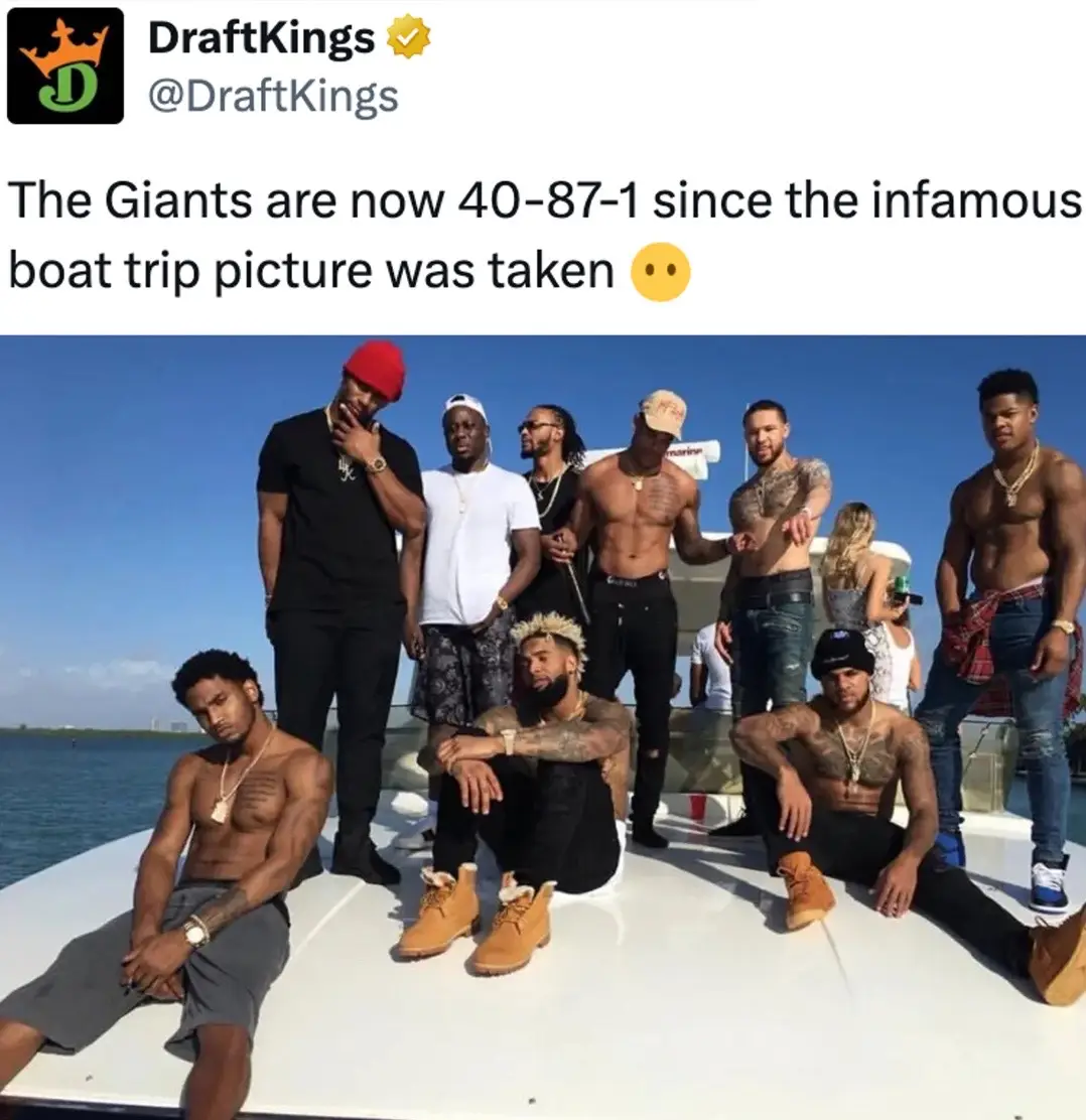 The #NewYork #Giants may forever be haunted over this #boat trip picture ‼️ #nfl #football #odellbeckhamjr #danieljones #panthers