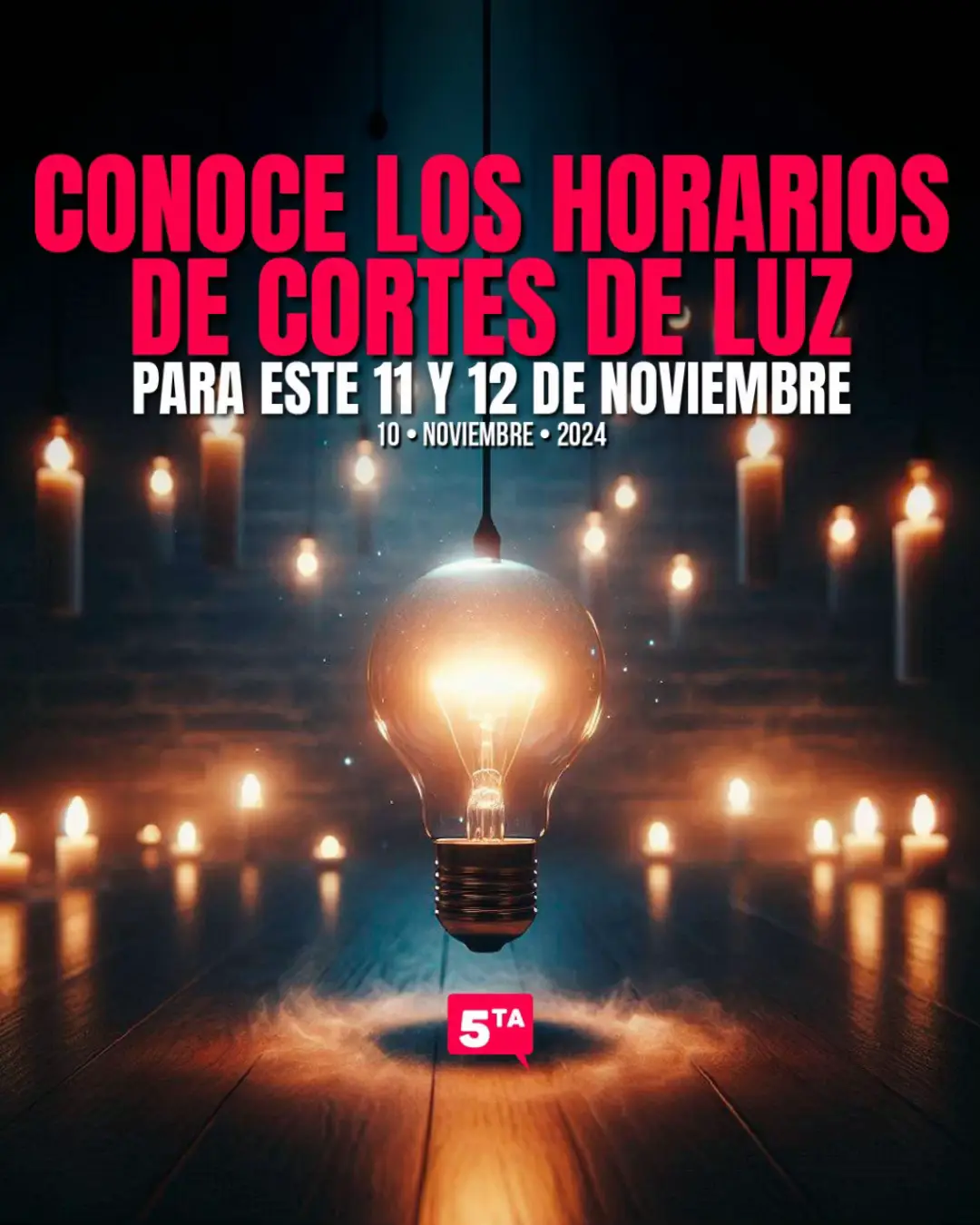 Los cortes de luz programados para el lunes 11 y martes 12 de noviembre se dividirán en dos franjas horarias, con una duración total de hasta 12 horas diarias.  Esto se debe a los mantenimientos programados y de emergencia en centrales hidroeléctricas y a los mínimos históricos reportados en los caudales