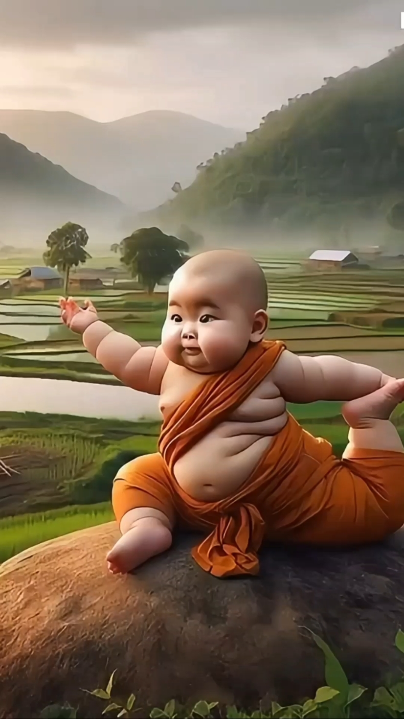 cute baby monk senam yoga 😁 #Little Monk Buddha #babymonk #aimonk #soundlucu #aibaby #cute #aivideo #ailucu #enfagrow #susububukbayi #foryou #fypシ゚viral 