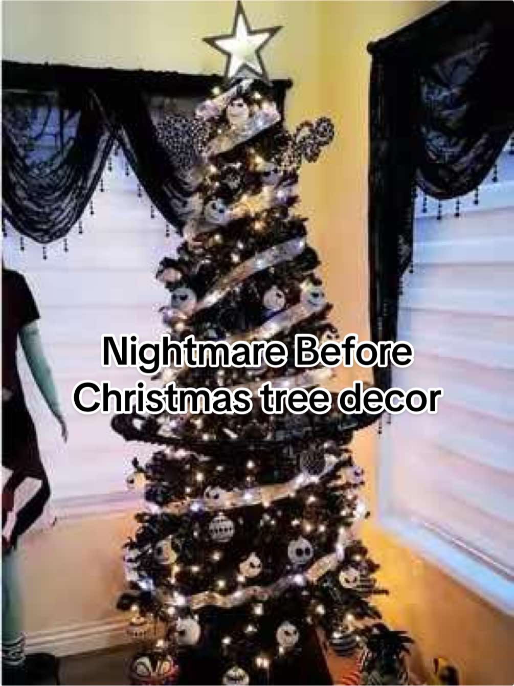 Our Nightmare Before Christmas tree decor #NightmareBeforeChristmas#JackSkellington#BlackChristmas#Gothmas#Creepmas#DarkChristmas#CarolOfTheBells#GothicChristmas#Etsy#AtHome#Amazon#AmazonFinds#ChristmasTreeTrain#TrainsSet