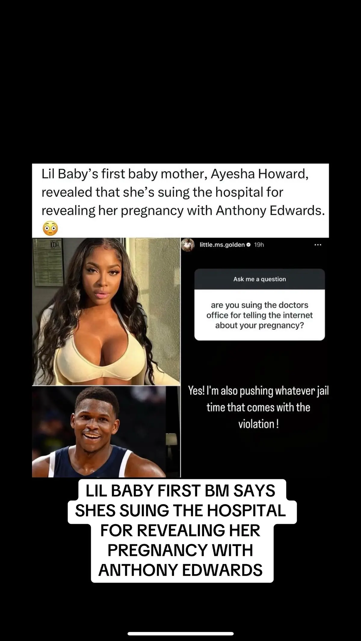 LIL BABY FIRST BM SAYS SHES SUING THE HOSPITAL FOR REVEALING HER PREGNANCY WITH ANTHONY EDWARDS