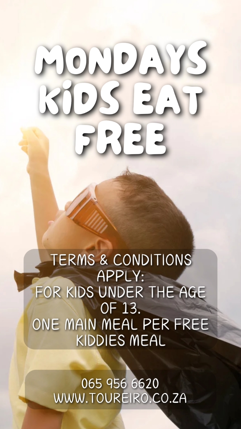 We're here to rescue you out of the Monday Blues 💪😉 come join us at Toureiro for our Monday Kids Eat Free special 🧮🖍🍽  T's & C's apply  1. Special only valid for children under the age of 13  2. 1 MAIN meal per Kiddies meal For bookings 065 956 6620 ☎️  For our menu www.toureiro.co.za 📲  #PretoriaRestaurants #SeafoodLoverSA  #SouthAfricanFood #GautengRestaurants #VisitGauteng #Foodiesa #PretoriaEats #mondayspecial #kidseatfree #toureiro #restaurant #goodfood #pretoriafoodie 