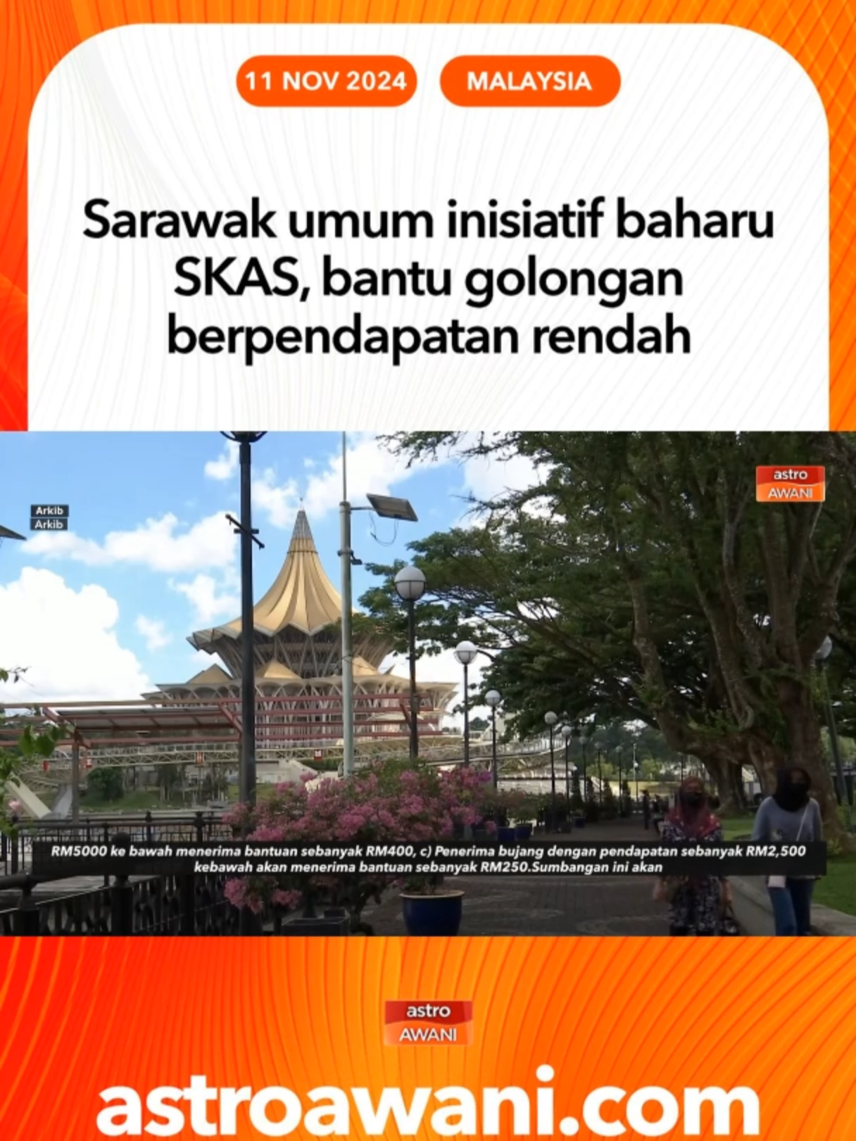 Bagi meringankan beban kos sara hidup yang dihadapi golongan berpendapatan rendah,kerajaan Sarawak memperkenalkan initiatif terbaru iaitu Sumbangan Keperluan Asas (SKAS) dengan peruntukan RM450 juta. #AWANInews