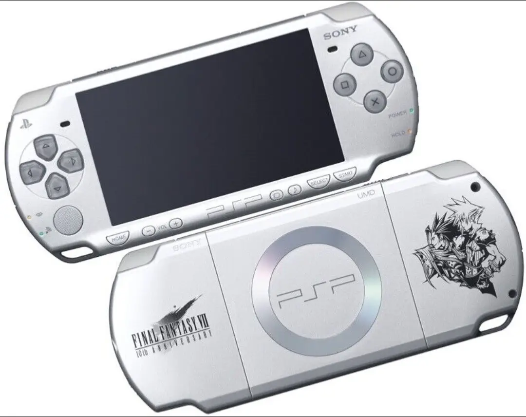 To celebrate the tenth anniversary of the release of Final Fantasy VII on PlayStation in Japan, Square-Enix and Sony created the special PSP Crisis Core: Final Fantasy VII - FFVII 10th Anniversary Limited (PSP-2000 ZS). Produced in only 77,777 units, this limited edition is built on the new Slim model (PSP-2000) of the PlayStation Portable. Silver in color, the back features a stylized image and logo of Final Fantasy along with the console’s unique number. #finalfantasy #psp #limitededition #squareenix 