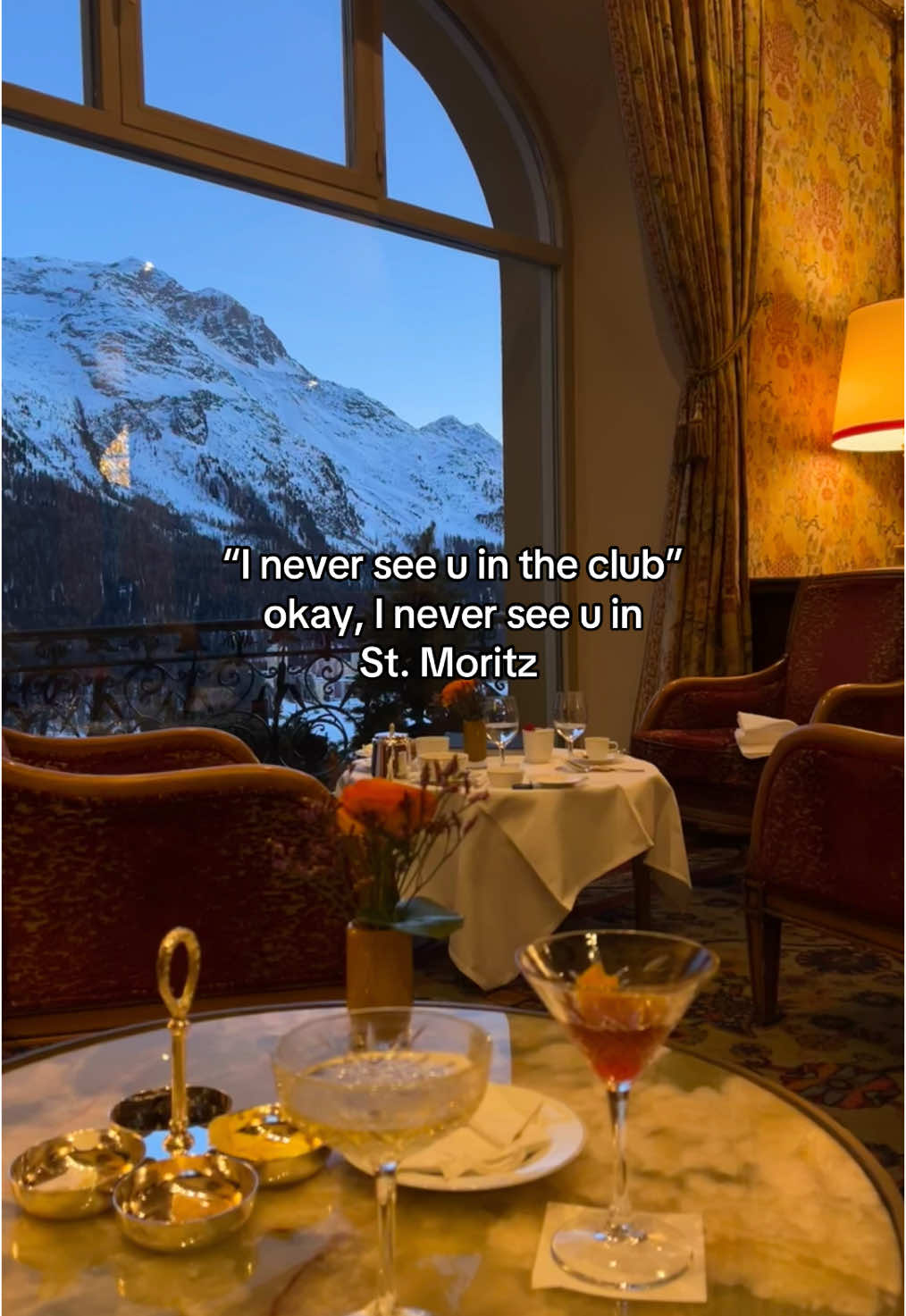 always sunny in St. Moritz 🏔️☀️🍸 #stmoritz #switzerland #traveltiktok #stmoritzswitzerland #swissalps #skiresort 