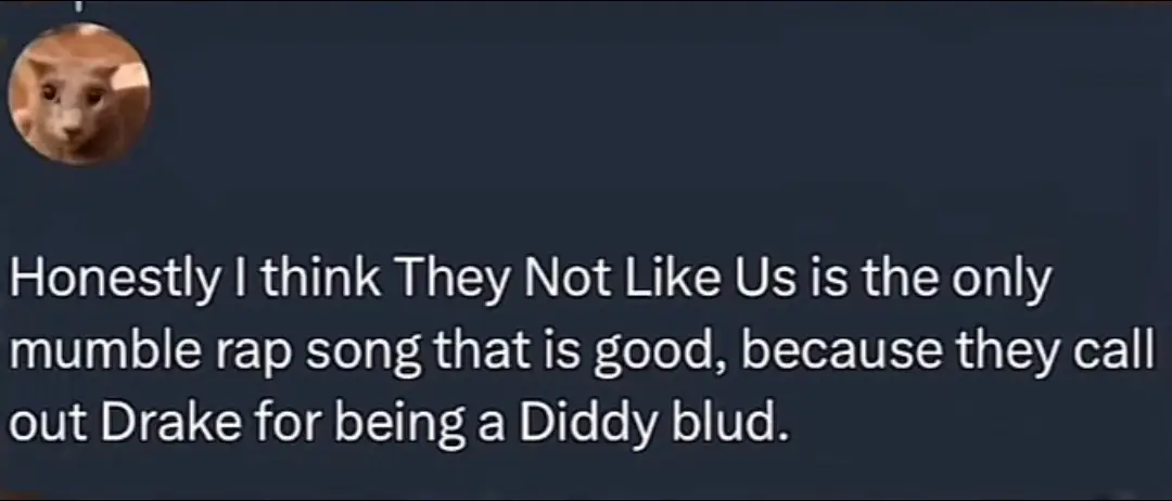 Honestly I think They Not Like Us is the only mumble rap song that is good, because they call out Drake for being a Diddy blud. #fyp 