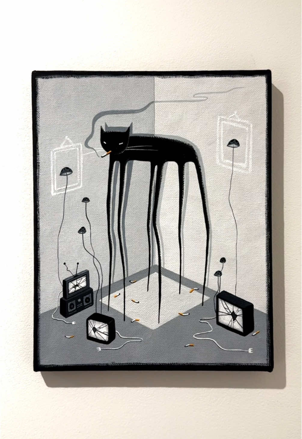 ‘Nothing On TV’ 📺 gouache on canvas. Available to purchase from my website 🚬 #surrealism #painting #weirdart #surreal #gouache 