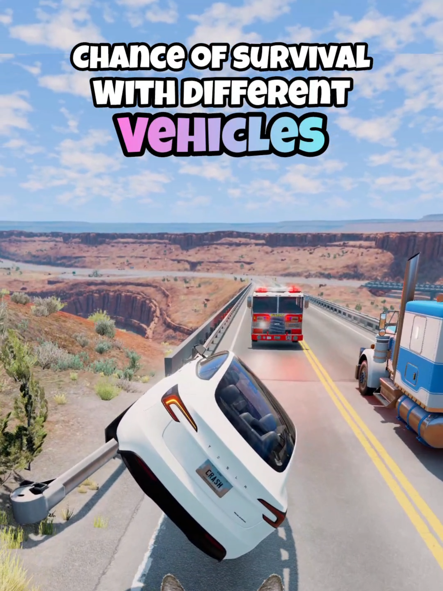 Chance of survival with different vehicles #beamng #beamngdrive #beamngcrash #game #gaming #car #cars #simulation #fouryou #fyp #longervideos #tesla #teslamodel3 #teslacybertruck