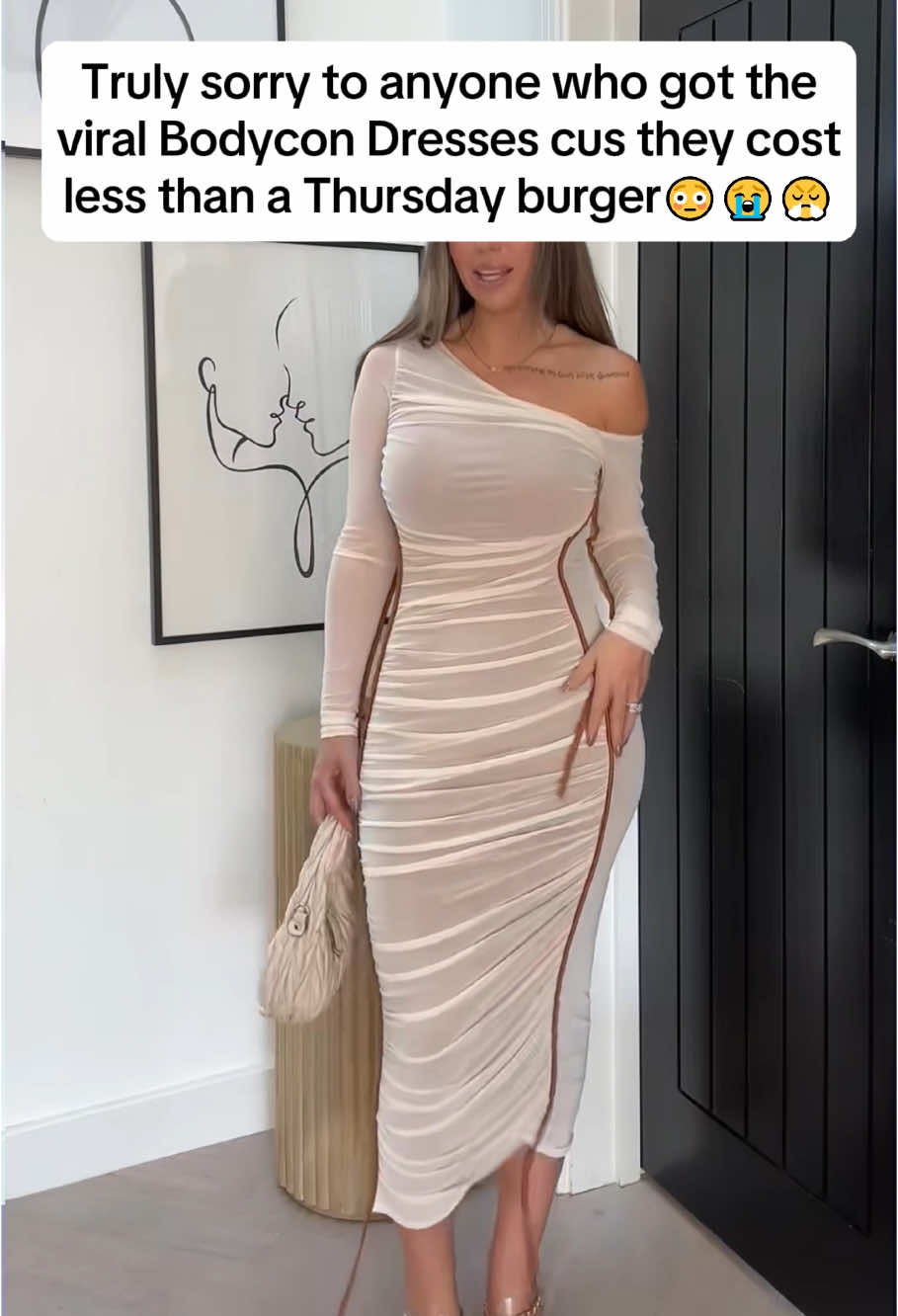 This Dress is actually STUNNING😛💃🏽💋!!! #stretch #eveningdress #sexydress #dress #dresses #bodycondress #mididress #womensdresses #asymmetricaldress #rucheddress #tiktokshopdress #falldresses #falldealsforyou #partydress 