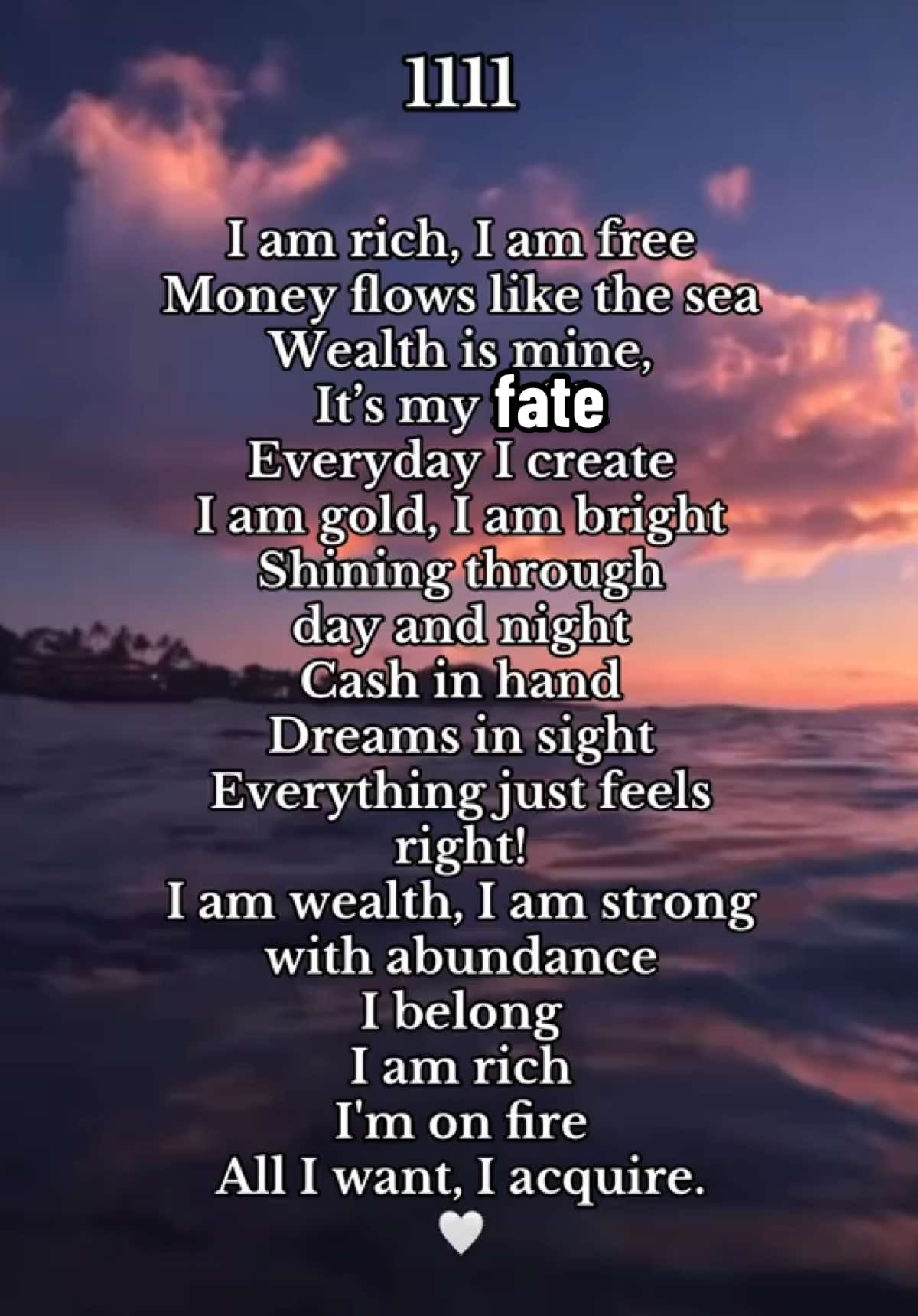 Affirm🙏1111🍀🥰 • • • #manifest #fyp #manifesting #money #1111 #1111portal #bosslady #onlygoodvibes #affirm #🧿#rich #belive #affirmations #sea 