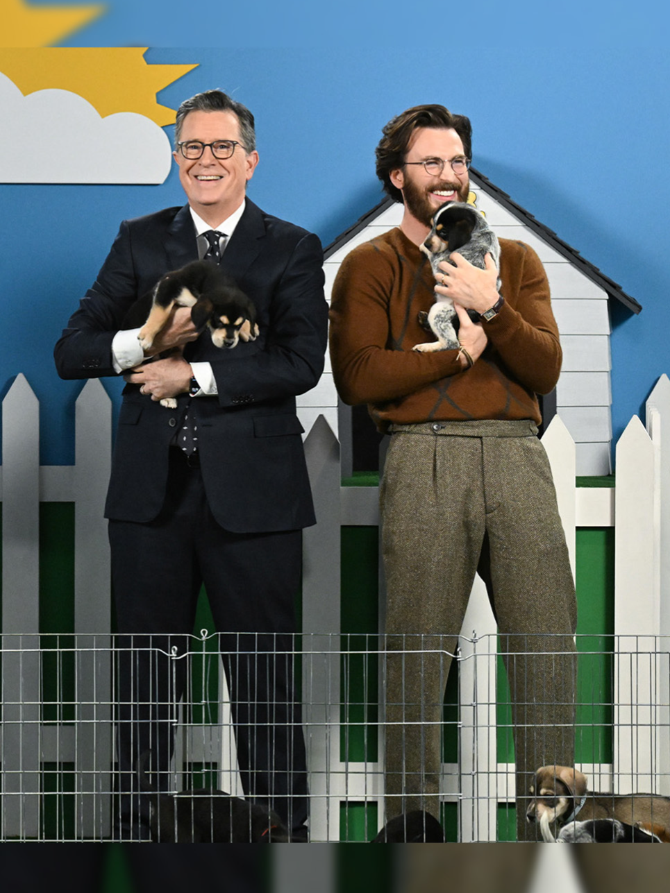 Hot, dog! People’s Sexiest Man Alive 2022 and star of “Red One,” Chris Evans is looking for a home for North Shore Animal League’s cutest pup alive, Baxter!Head to the link in our bio to #GetYourRescueOn. #Colbert #RescueDogRescue