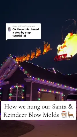 Replying to @TrinaJ here’s how we hung our Santa and Reindeer Blow Molds 🎅🏼🦌 #santaandreindeer #blowmolds #christmastiktok #vintagechristmas #outdoorchristmasdecor @blakebeckmann1 