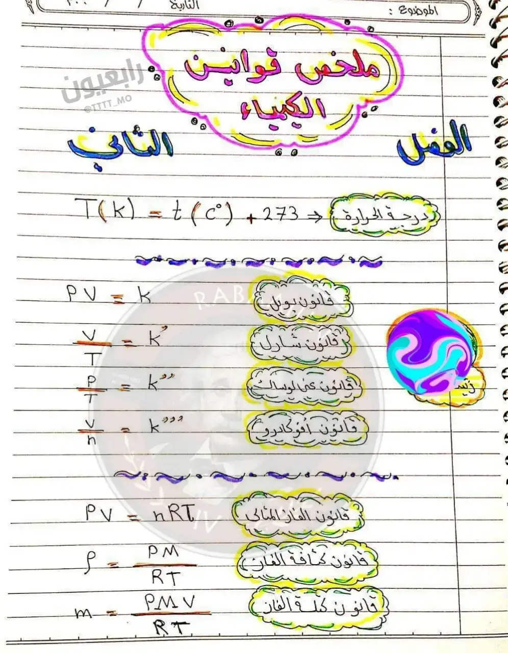 #رابع_علمي🧪 ❗️ملخص تعاليل و تعاريف و قوانين #الكيمياء  ⭕الفصل الثاني              ⭕الرابع العلمي               ✔️#رابعيون