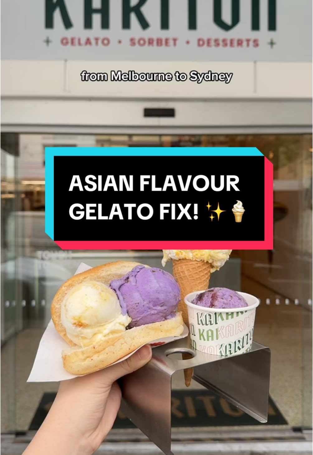 👀 If you're seeing this, it's your sign to come get your gelato & dessert fix at Kariton!  We're serving up nostalgic Asian flavours such as pandan, ube and even our halo halo ✨ Take-home packs also available 🤝🏼🤝 #KaritonSorbetes #filipinoflavour #ube #halohalo 