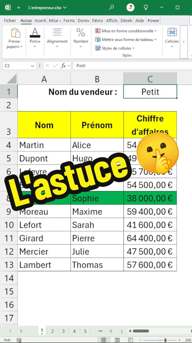 L'astuce pour surligner automatiquement 😯#exceltips #pourtoi #excel #excelhack #surligner 