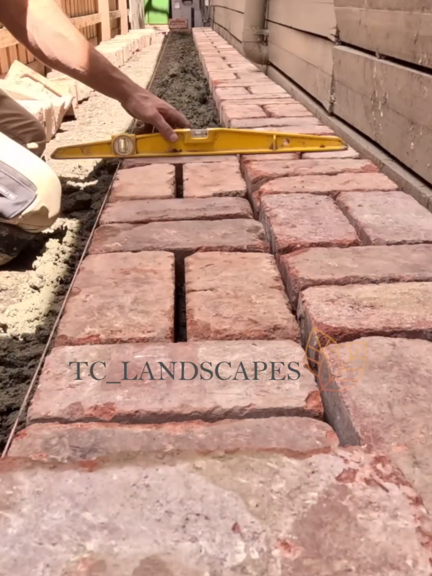 Installing a row of bricks ##gardendesign #paving #landscapedesign