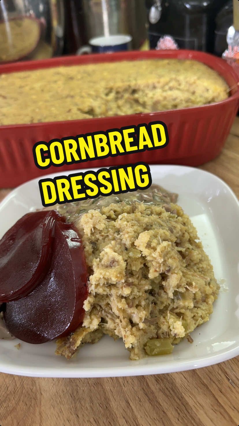 🥧 OLD SCHOOL CORNBREAD DRESSING 🥧 This is a recipe i have been using for over 40 years I guarantee if you follow this recipe exactly Your dressing will be moist flavorful and delicious   RECIPE 1 pan OLD SCHOOL CORNBREAD ( crumbled) 2 quart OLD SCHOOL TURKEY stock  1 cup chopped celery  1 cup chopped onions  2 tablespoons chopped sage  2 tablespoons chopped thyme  2 tablespoons chopped rosemary  1 cup chopped turkey neck meat( previously cooked for 1 hour)(optional) 1/2 cup chopped giblets (previously cooked for 2 hours)(optimal) 1# sage breakfast sausage 4 eggs beaten  In large stock pot  cook sausage until brown and crumbled Add onions, herbs ,celery and turkey stock  Simmer for 30-45  minutes Add turkey neck and giblets  Simmer another 10 minutes  Add stock to crumbled CORNBREAD in large bowl and add eggs  Mix well and season with salt and pepper  Pour in baking dish and cook for 30 -45 minutes uncovered on 350 degrees or until its slightly set (don't over cook, dressing should be moist, not dry and crumbly. Maybe crisp edges. GREAT with any protein you make. Especially, Turkey or Chicken.   ENJOY with giblets gravy, cranberry sauce,  THIS CAN BE FROZEN UP TO 1 MONTH Join this channel to get access to perks: https://www.youtube.com/channel/UCW7cBq7rpDRaM1-y2CT6L0A/join GO FOLLOW MY FACEBOOK PAGE https://www.facebook.com/OLDSCHOOLSOULFOOD GO FOLLOW MY INSTAGRAM PAGE https://www.instagram.com/mr_old_school_soul_food FOLLOW ME ON TWITTER https://twitter.com/wacjeff FOLLOW ME ON PINTEREST https://www.pinterest.com/oldschoolsoulfood FOLLOW ME ON TIKTOK https://www.tiktok.com/@oldschoolsoulfood FOLLOW ME ON YOU TUBE https://www.youtube.com/c/OLDSCHOOLSOULFOOD Visit my website  https://www.oldschoolsoulfood.com MY MAILING ADDRESS IS: OLD SCHOOL SOUL FOOD 23501 CINCO RANCH BLVD  SUITE H120 PMB  # 142 KATY,TEXAS 77494 EMAIL ME : CHEFJEFF@OLDSCHOOLSOULFOOD.COM OLD SCHOOL SOUL FOOD Phone number 281-345-8991 FOR CASH DONATIONS: paypal.me/oldschoolsoulfood cash.app/$wacjeff MY OLD SCHOOL SOUL FOOD MERCHANDISE FOR PURCHASE LINKS: https://www.amazon.com/s?rh=n%3A7141123011%2Cp_4%3AOLD+SCHOOL+SOUL+FOOD+FAMILY&ref=bl_sl_s_ap_web_7141123011 https://old-school-soul-food.creator-spring.com/ #oldschoolsoulfood #stopwishingstartdoing #oldschoolcornbreaddressing 