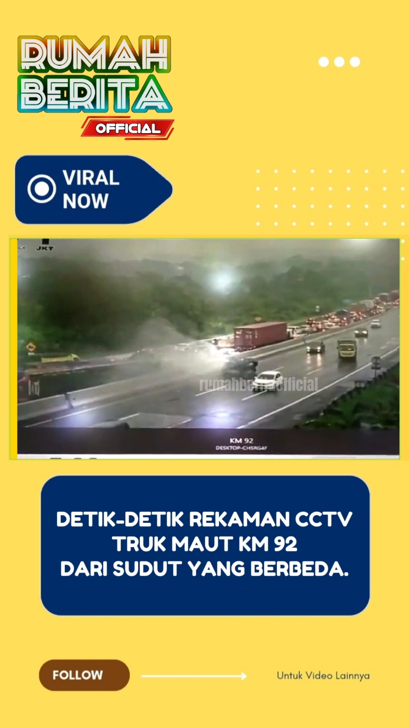 Detik-detik tabrakan beruntun km 92 dari rekaman cctv dengan sudut yang berbeda, untuk semua di harapkan berhati-hati saat berkendara apalagi sekarang sudah memasuki musim penghujan, jalanan licin. stay safe! #kecelakaanberuntun #trukremblong #remblong #kecelakaankm92 #km92 #tolpurbaleunyi #cipularang #truk #fyp #foryou #foryoupage #news #dashcam #cctvkm92 #cctvtabrakanberuntun #cctvkecelakaan #cctv 