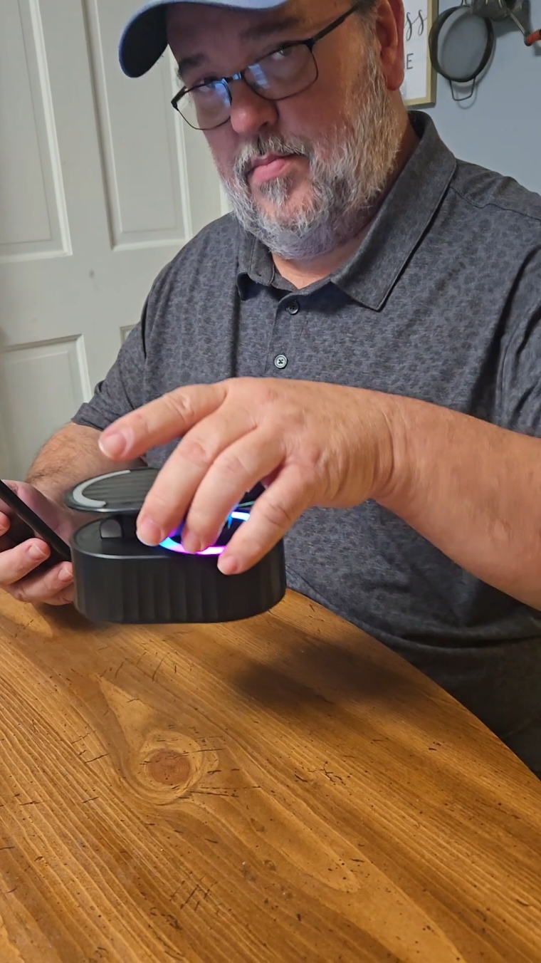 He's not old enough to literally pick it up 🤦‍♀️ he lives this induction speaker though! #phonespeaker #phonestand #bluetoothspeaker #inductionspeaker #speaker #speakers #cellphonestand #lightupspeaker 