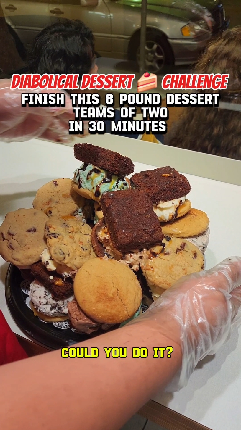 COULD YOU DO IT Tag your teammate  The Diddy Riese 10000 calorie Diabolical Dessert 🍰 CHALLENGE This UCLA institution in Los Angeles challenges @Naader and i to eat this massive cookie brownie ice cream sundae in under 30 minutes 20 of their fresh baked cookies 6 brownies 10 scoops @Häagen-Dazs ice cream This was an eating exhibition and not a real challenge #dessertlovers #dessertchallenge #brownies #cookiesandcream #foodiee #losangelesfoodie 