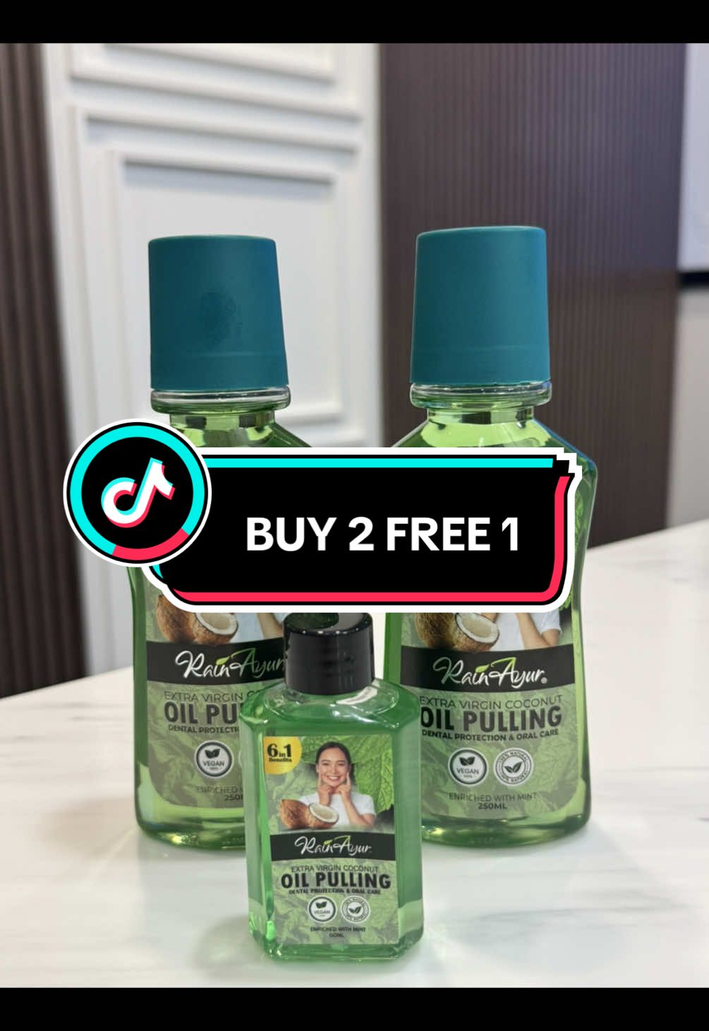 BUY 2 FREE 1  Oil Pulling Combo tengah ada promosi sekarang! Korang akan dapat percuma Mini Oil Pulling 60ml. Cepat beli sekarang!  @Rain Ayur HQ  @Rain Ayur HQ  @Rain Ayur HQ  #rainayur #rainayurproducts #rainayuroilpulling #oilpulling #mouthwash #produkkumur #mulutbusuk #mulutberbau #gigikuning #gigiputih #plakgigi #evco #evcorainayur 