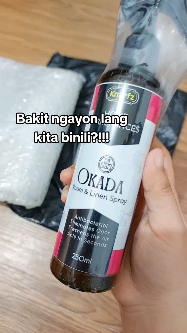 Replying to @minda7891 Sana pala dalawang Okada din inorder ko! Legit yung mag aamoy hotel talaga yung room niyo ditooo! 😁👌 #roomandlinenspray #knarfz #airfreshener #okadascent #freshbambooscent #roomperfume #linenspray #disinfectant 