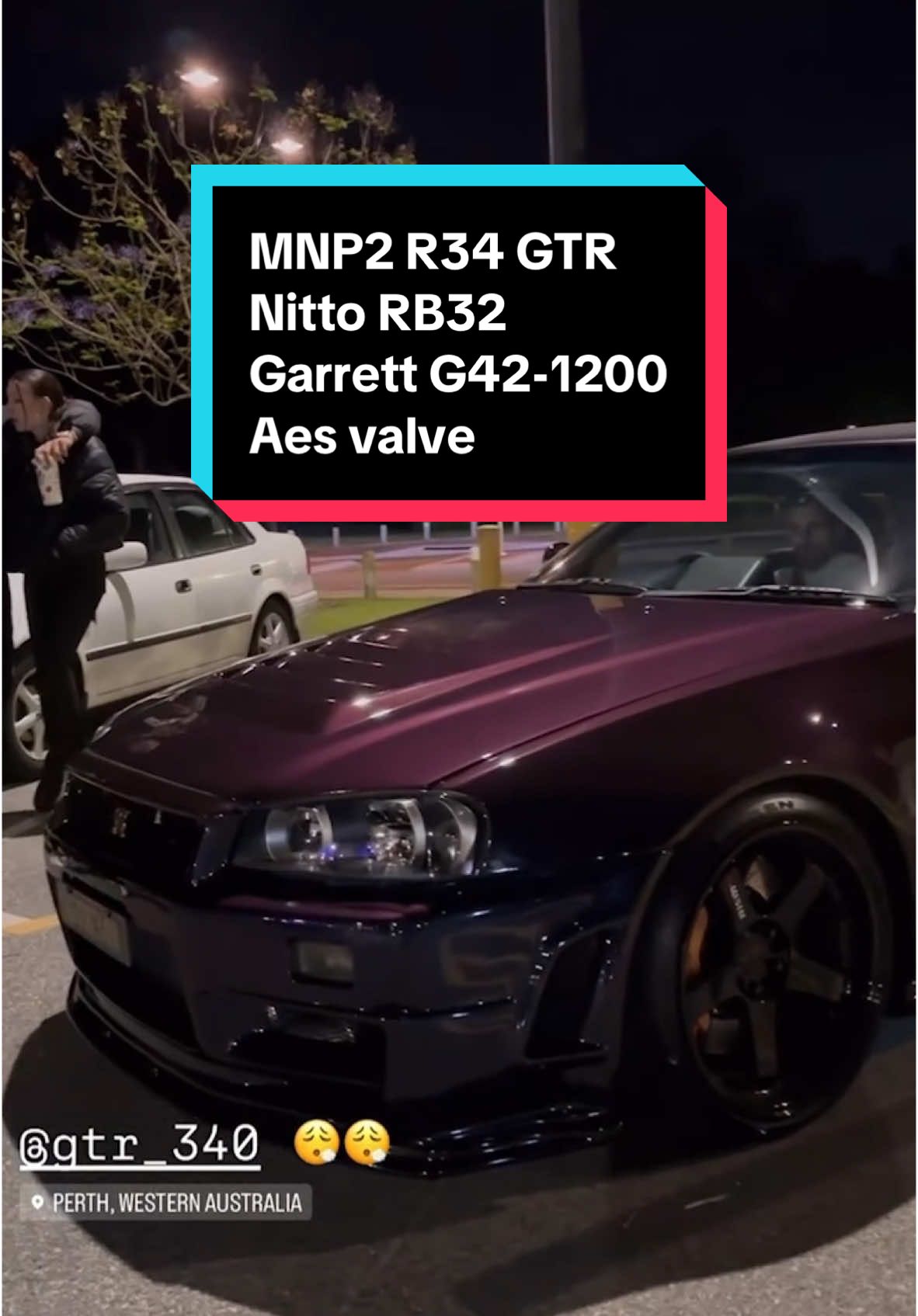 Bringing that Sydney idle to Perth Video by @Charlotte  #rb32 #gtr #skyliner34 #r34 #bnr34 #godzilla #gtr34 #gtr34skyline #rb26 #midnightpurple #cred #lmgt4 #idle #exhaust 