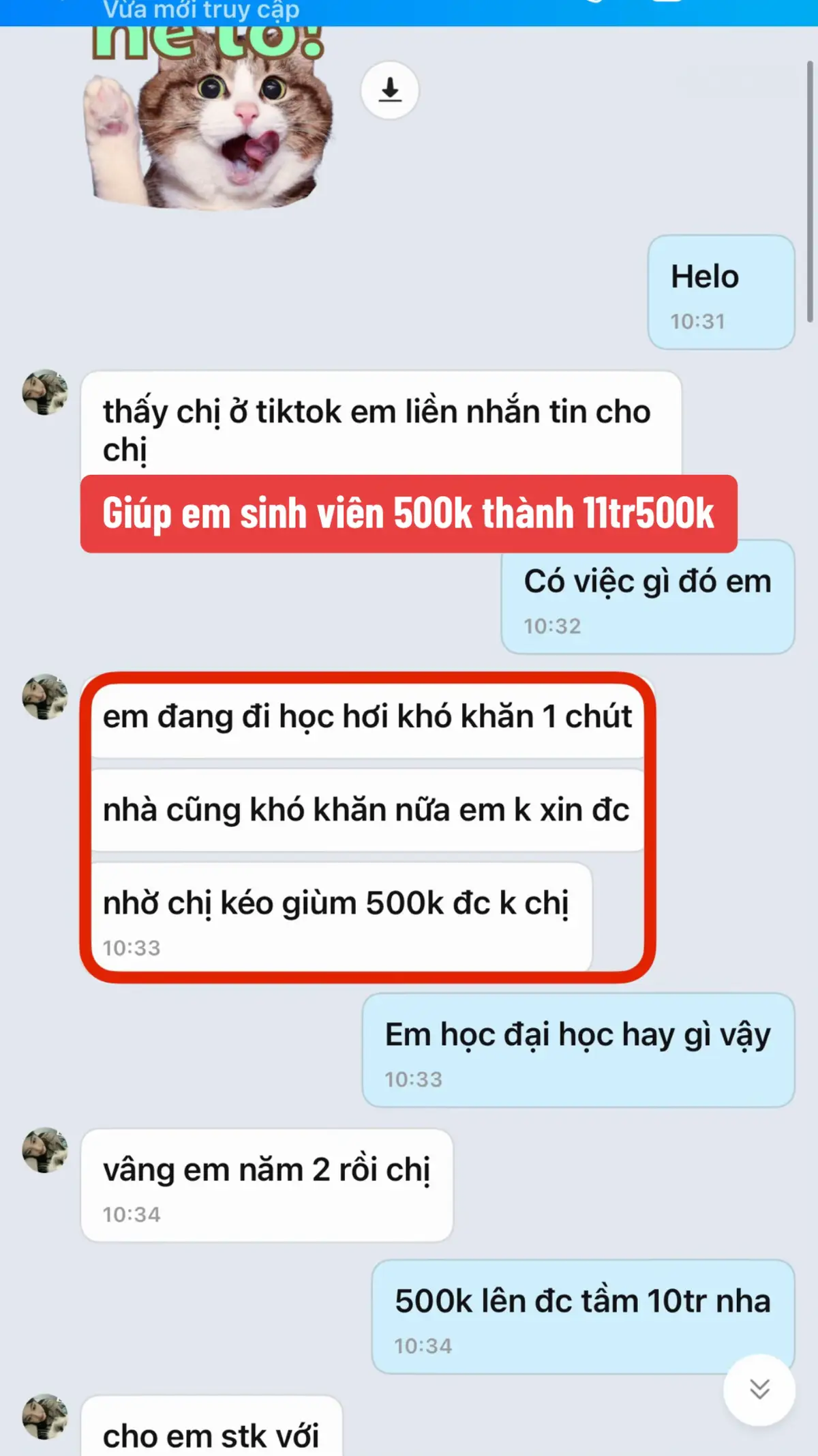 Em sinh viên khó khăn nhờ giúp đỡ