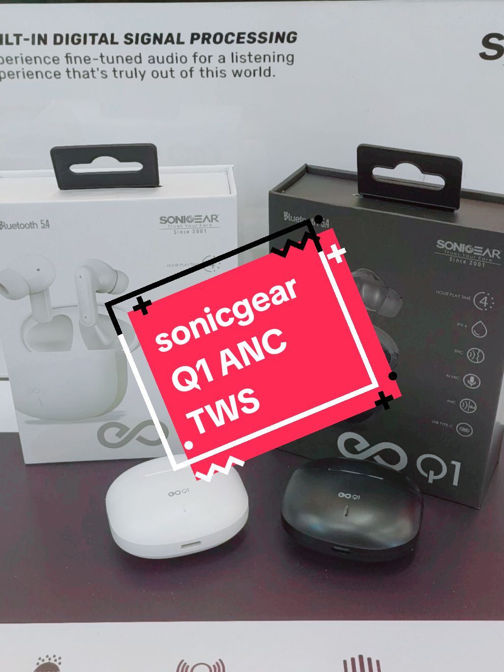 SonicGear TWS Q1 ANC Bluetooth 5.4 Wireless Earbuds with IPX 4 Splash Proof #working #office #student #computer #laptop #rechargeable #twsbluetooth #earbuds #earbudswireless #audio #gadget #gadgets #anc #gamemode #epsorts #builtinmic #tablet 