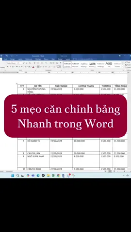 5 mẹo căn căn chỉnh bảng nhanh trên word #phimtathayexcel #phimtattinhoc #phimtatexcel #meotinhoc #thuthuattinhoc #sachexcel #sachtinhocvanphong #word #excel #powrpoint 