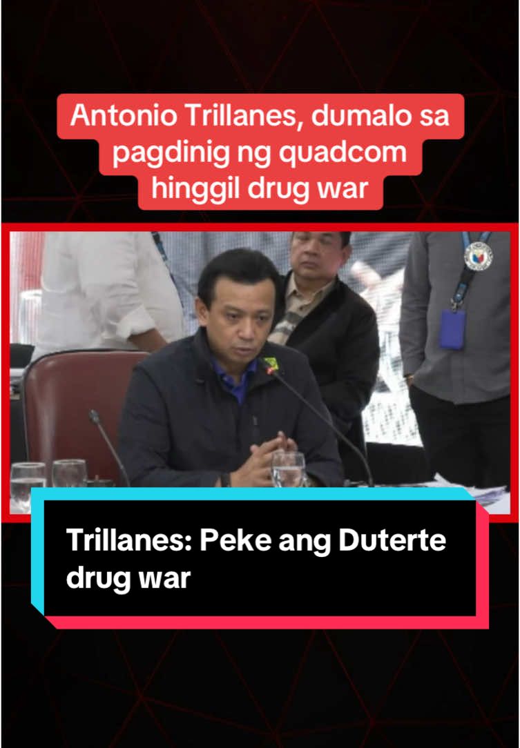 Dumalo si dating senador #AntonioTrillanesIV sa pagdinig ng House quad-committee hinggil sa drug war ng administrasyon ni dating pangulong #RodrigoDuterte, Nov. 13. Sinagot ni Trillanes ang kaniyang naging pahayag na peke umano ang kampanya kontra droga ng dating pangulo. May ipinakita ring bank account transactions umano ni Duterte at ng kaniyang pamilya ang dating senador na drug proceeds umano. 