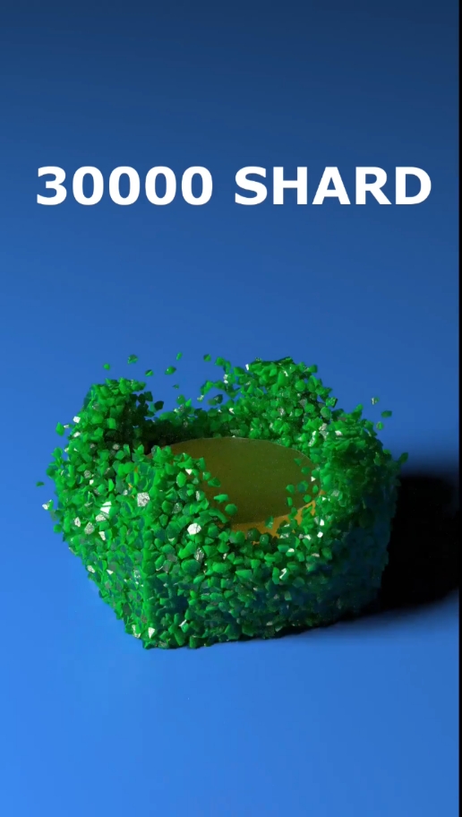 Disc shatters cube into 30000 shards simulation #3d #3dart #art #blender #cinema4d #shorts #science #physics #maths