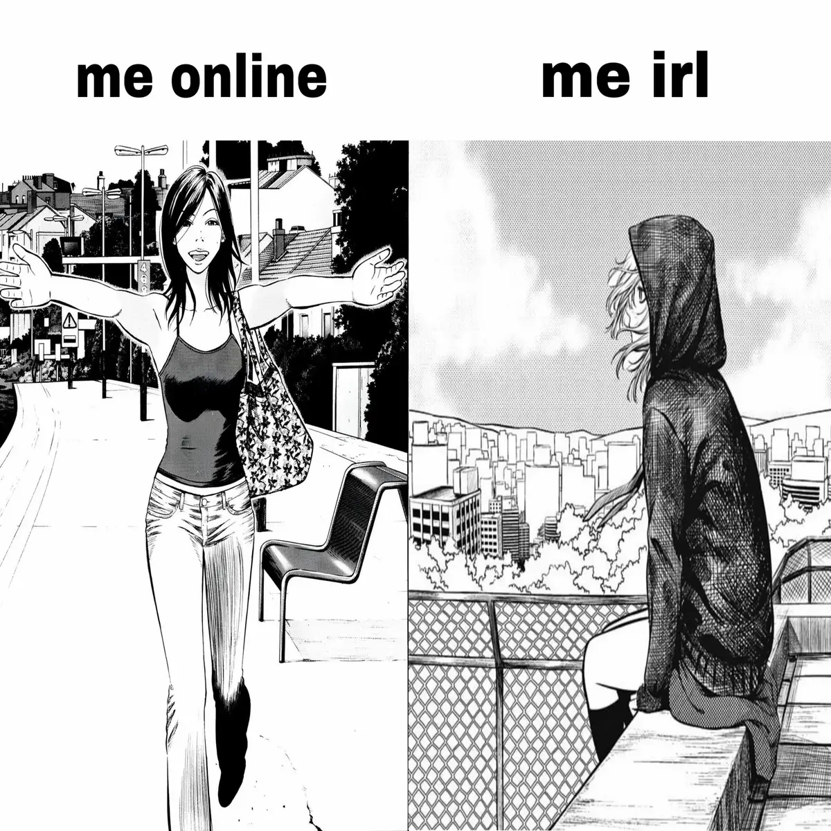 two diff sides #trend #fyp #manga #online #irl #real #personality #fypageシ #goviral #fy #anime #onlinelife #relatable #fyp #blowthisupforme 