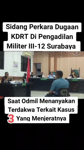 Sidang lanjutan kasus perkara dugaan KDRT (Kekerasan Dalam Rumah Tangga) yang dilakukan oleh Terdakwa  (Lettu  Laut (K) dr. Raditya Bagus Kusuma Eka Putra kepada istrinya, dr. Maedy Christiyani Bawolje dan kedua anaknya tirinya, yaitu Christia Sanika Putri Aprilia (24) dan Adisha Satya Putri Aprilia (21) pada tanggal 29 April 2024 di Jalan Semolowaru Bahari Kel. Medokan Semampir Kec. Sukolilo Surabaya, kembali digelar di ruang sidang utama Pengadilan Militer (Dilmil) III-12 Surabaya Jalan Raya Juanda Sidoarjo, Jawa Timur, Rabu, 13 November 2024 dan tinggal menunggu pembacaan surat tuntutan dari Oditur Militer (Odmil) pada Oditorat Militer III-11 Surabaya yang akan berlangsung pekan depan, Selasa, 19 November 2024 Pada sidang yang berlangsung (Rabu, 13 November 2024) dengan agenda pemeriksaan Terdakwa  (Lettu  Laut (K) dr. Raditya Bagus Kusuma Eka Putra dengan didampingi Tim Penasehat Hukum-nya dari Pasmar 2 Surabaya Mayor Laut (H) Teguh Iman S, SH dan Serka Mar. Khaerul Bahro, SH., MH dipimpin Ketua Majelis Hakim Letkol (CHK) Arif Sudibya, SH., MH dengan dibantu 2 Hakim anggota yaitu Letkol (CHK) Muhammad Saleh, SH dan Letkol (Kum) Wing Eko Joedha H, SH., MH yang dihadiri Odmil pada Oditorat Militer III-11 Surabaya Mayor (CHK) Sahroni Hidayat, SH Dalam persidangan terungkap terkait pisau dapur, yang dalam surat dakwaan Odmil pada Oditorat Militer III-11 Surabaya dijelaskan “digunakan oleh Terdakwa  (Lettu  Laut (K) dr. Raditya Bagus Kusuma Eka Putra mengancam Saksi-1 (dr. Maedy Christiyani Bawolje), Saksi-2 (Christia Sanika Putri Aprilia (24)) dan Saksi-3 (Adisha Satya Putri Aprilia (21)) dengan mengatakan 