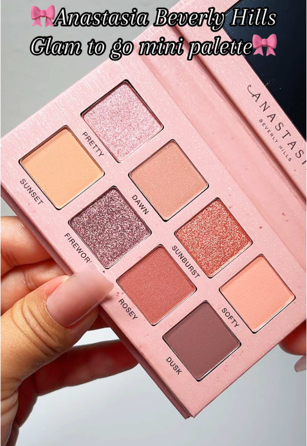 This palette is the perfect palette for any event and mini!! 🥹🎀 #anastasiabeverlyhills #abhminipalette #abhglamtogo #abhglamtogopalette #glamtogopalette #minipalette #softglam #makeup #🎀  #minieyeshadowpalette #eyeshadowpalette #swatches #tiktokshopcybermonday #tiktokshopblackfriday #tiktokshopholidaydeals @Anastasia Beverly Hills 