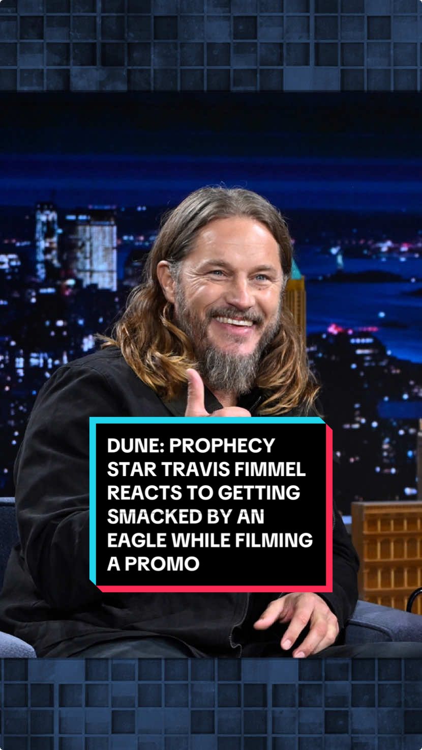 Dune: Prophecy star Travis Fimmel reacts to getting smacked by a wedge-tailed eagle while filming a promo for travla 🤣 #FallonTonight #TonightShow #TravisFimmel #Dune #JimmyFallon 